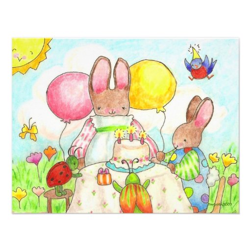 bunny and bug birthtday invitation