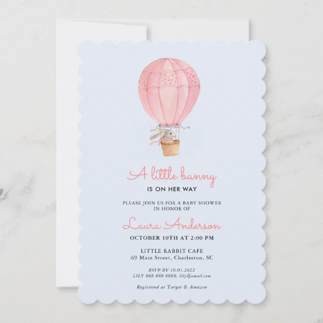 Bunny In Hot Air Ballon Baby Shower Invitation Zazzle