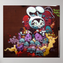 Bunny Kitty spray paint on wall Print