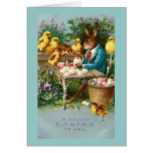 Bunny Painting Easter Eggs Greeting Card