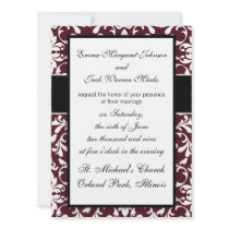 burgandy and white bird damask ornate  design personalized invite