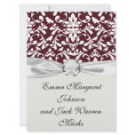 burgandy and white bird damask ornate pattern custom invitations