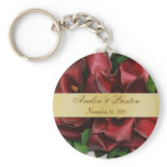 Burgandy Cali Lilies Wedding Favour Gold Keychain