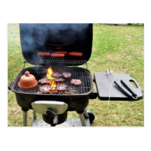 Burgers and hotdogs postcard