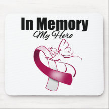 Burgundy and White Ribbon In Memory of My Hero Mousepads