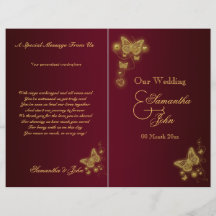 Burgundy gold butterfly wedding program personalized flyer