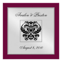 Burgundy Metallic Damask Wedding Crest Invitation