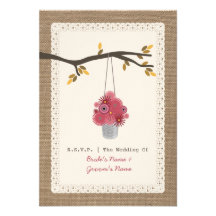 Burlap Inspired Tin Can Red Flowers Fall RSVP Invitations
