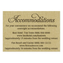 Burlap Wedding Accommodation - Reception Cards Business Card Template