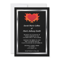 Burning heart with chrome border biker wedding personalized announcements