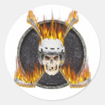 Burning Hockey Sticks Round Stickers