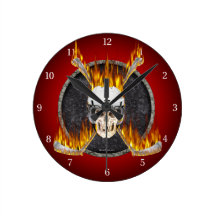 Burning Hockey Sticks Wall Clock