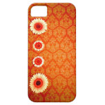 Burnt Orange Damask  Pink Daisies iPhone 5 Case