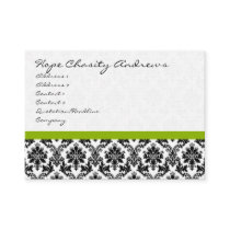 Business Card Black White Damask with Apple Green