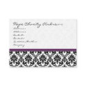 Business Card Black White Damask with Plum Trim business cards