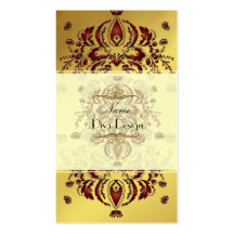 Business Card Crimson Floral Damask on gold