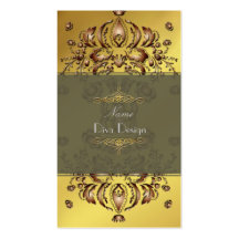 Business Card Floral Damask  copper on gold