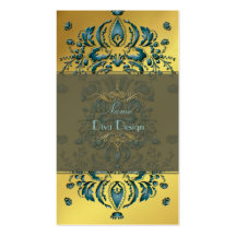 Business Card Floral Damask Teal gold