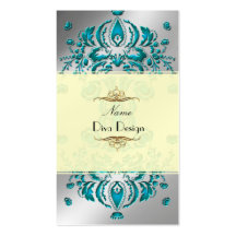 Business Card Floral Damask Teal silver