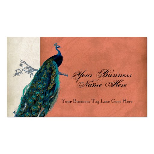 Business Cards - Teal Vintage Peacock 8 & Etchings