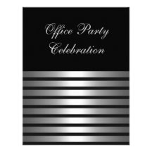 Business Office Party Black Silver Stripe Personalized Invites