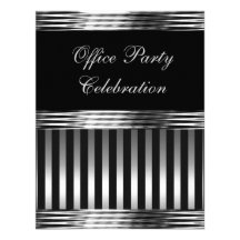 Business Office Party Black Silver Stripe Metal Custom Invite