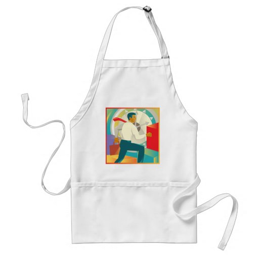 Businessman Officer Worker Clock Retro Aprons