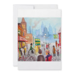 Busy street scene penny farthing tram Gordon Bruce Personalized Invitation
