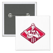 Butcher Cutter Worker Meat Cleaver Knife Retro Pinback Button
