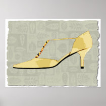 Butter Yellow Leather T Strap Print