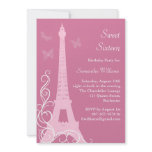 Butterflies in Paris Birthday Invite pink