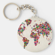 Butterflies Map of the World Map Keychain