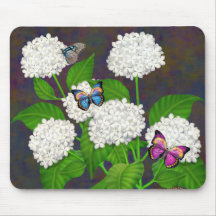 Butterflies on White Hydrangea Flowers Mousepad