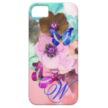 BUTTERFLIES,PINK TEAL ROSES AND ANEMONE FLOWERS iPhone 5 COVERS