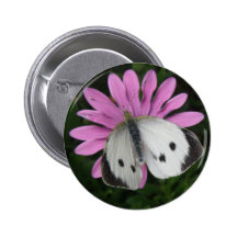 Butterfly and Pink Flower Button