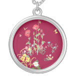 Butterfly and Poppy Flower Garden Custom Necklace