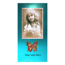 BUTTERFLY AQUAMARINE ,red blue Personalized Photo Card
