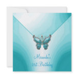 Butterfly Blue White Abstract 21st Birthday Personalized Invites