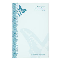 Butterfly & Decorative Ornate Border in Blue Stationery Design