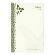 Butterfly & Decorative Ornate Border in Green Stationery Design