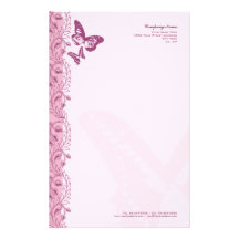Butterfly & Decorative Ornate Border in Pink Personalised Stationery