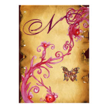 BUTTERFLY ELEGANT WEDDING  PARCHMENT Monogram Personalized Invitation