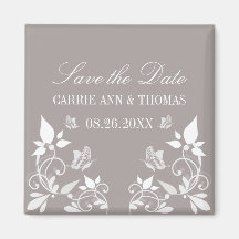 Butterfly Floral Save the Date Magnet, Ivory