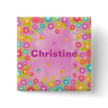 Butterfly flowers customisable name badges buttons