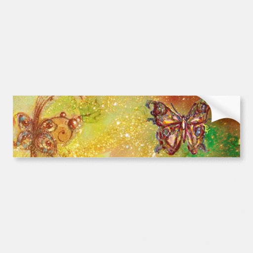 BUTTERFLY IN GOLD SPARKLES BUMPER STICKERS