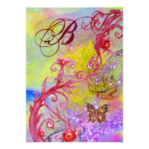 BUTTERFLY IN PURPLE SPARKLE 2 Wedding Monogram Custom Announcement