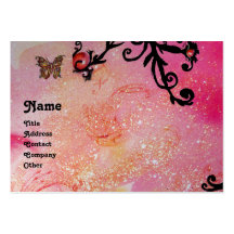 BUTTERFLY IN SPARKLES, PINK,BLACK SWIRLS MONOGRAM BUSINESS CARD