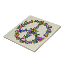 Butterfly Peace Symbol Ceramic Tiles