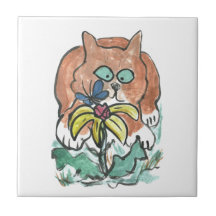 Butterfly Staring, Kitten is Almost Cross Eyed Tiles