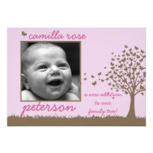 butterfly tree girl birth announcement